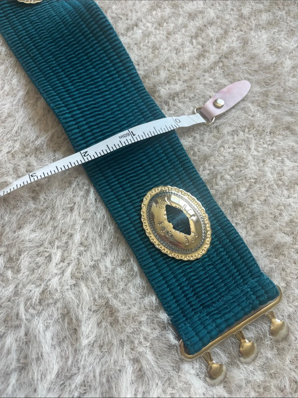 Vintage Teal Stretch Waist Belt Silver Southwestern Buckle Boho Western
